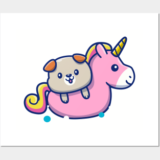 Cute Dog With Swim Ring Unicorn Posters and Art